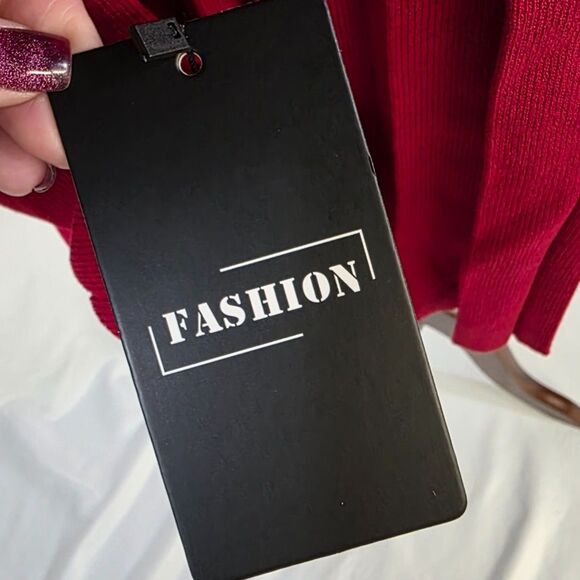 Long Sleeve Ribbed Knit Crew Neck Pleated Sweater Dresses Size Large - Picture 8 of 9